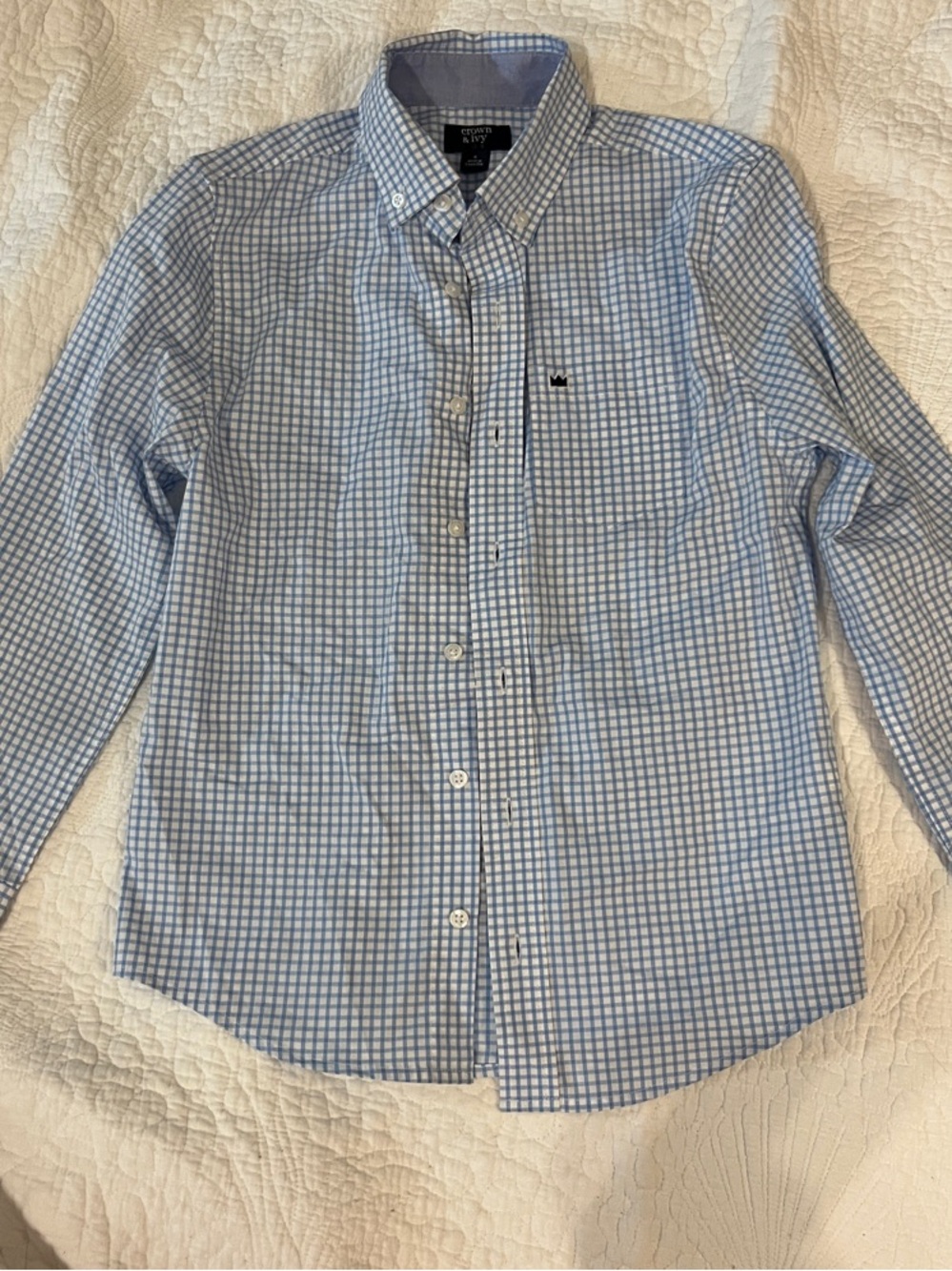 crown & ivy Boys Blue and White Check Button-Down Shirt